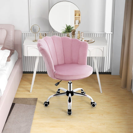 Adjustable Pink Velvet Office Chair with Wheels, Ergonomic Design