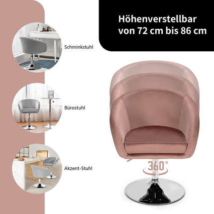 Adjustable Pink Velvet Swivel Bar Stool, 360 Rotation, 120kg Capacity