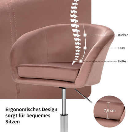 Adjustable Pink Velvet Swivel Bar Stool, 360 Rotation, 120kg Capacity