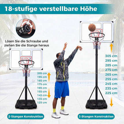 Adjustable Portable Basketball Hoop with Fillable Base
