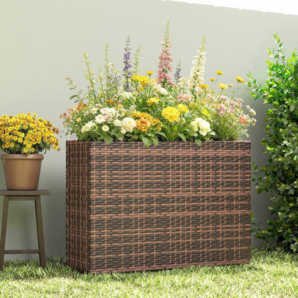 Adjustable Rattan Planter Box with Removable Liner, Brown