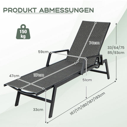 Adjustable Rattan Sun Lounger with Armrests, Brown