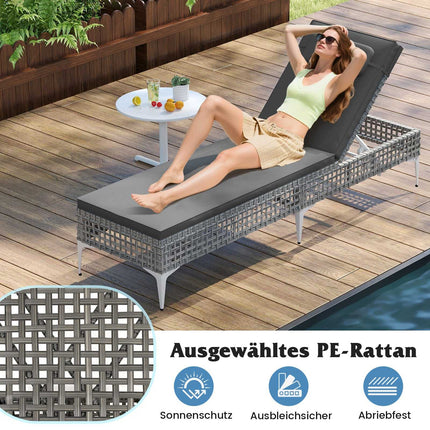 Adjustable Rattan Sun Lounger with Cushion & Headrest