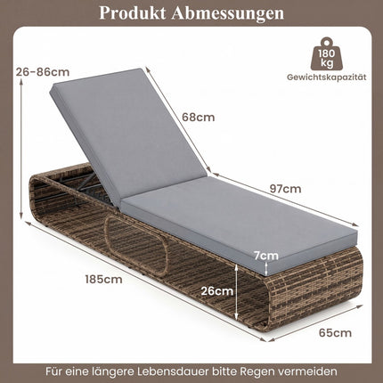 Adjustable Rattan Sun Lounger with Cushion, Weatherproof