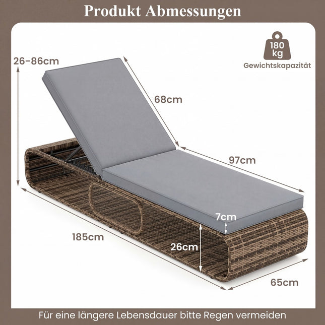 Adjustable Rattan Sun Lounger with Cushion, Weatherproof
