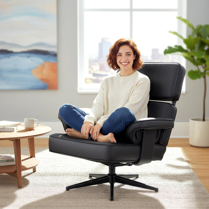 Adjustable Recliner with Ottoman, Faux Leather, Black