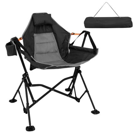Adjustable Reclining Camping Chair with Cup Holder, Black