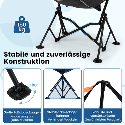 Adjustable Reclining Camping Chair with Cup Holder, Black