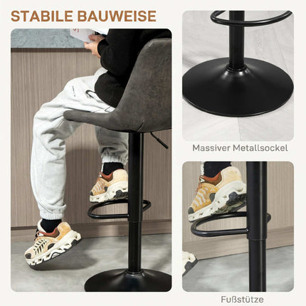 Adjustable Retro Bar Stools, Set of 2, Dark Grey, Microfiber
