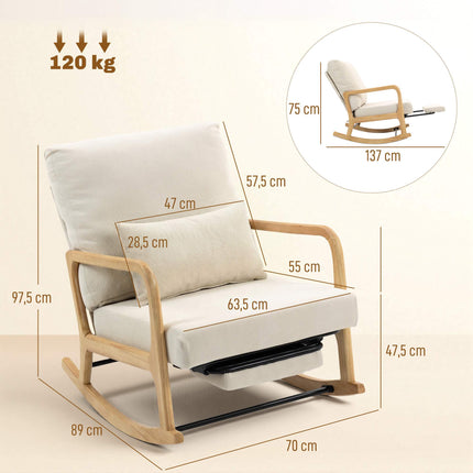 Adjustable Rocking Chair With Footrest, Beige Corduroy