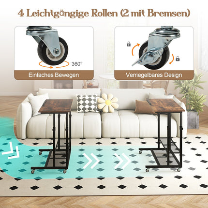 Adjustable Rolling Bedside Table with Tilt Top