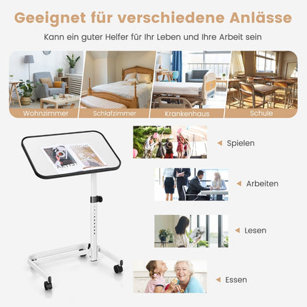 Adjustable Rolling Bedside Table with Tilting Top, 73-93 cm