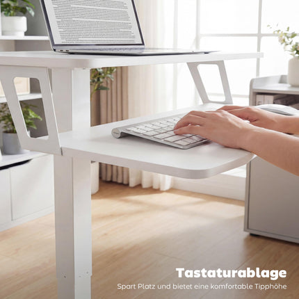Adjustable Rolling Sit-Stand Desk with Keyboard Tray, White