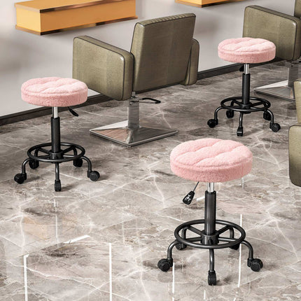 Adjustable Rolling Stool, Pink, 360° Swivel, 50-66 cm Height