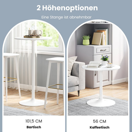 Adjustable Round Bistro Table – 2 Heights, 60 cm White