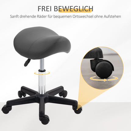 Adjustable Saddle Stool, Black Faux Leather, 120kg Capacity