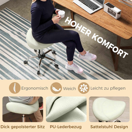 Adjustable Saddle Stool with PU Leather, Cream White