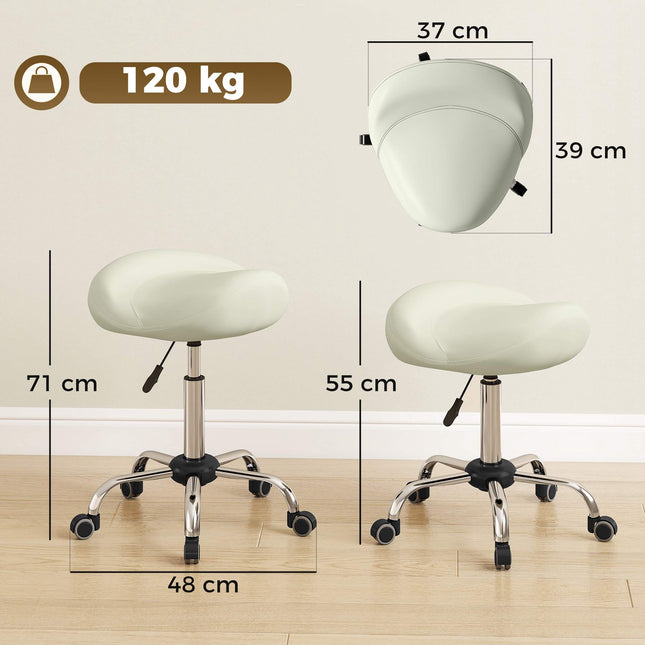 Adjustable Saddle Stool with PU Leather, Cream White