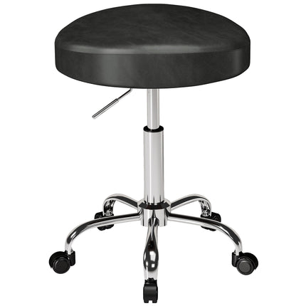 Adjustable Salon Stool with Black PU Leather, 360 Swivel