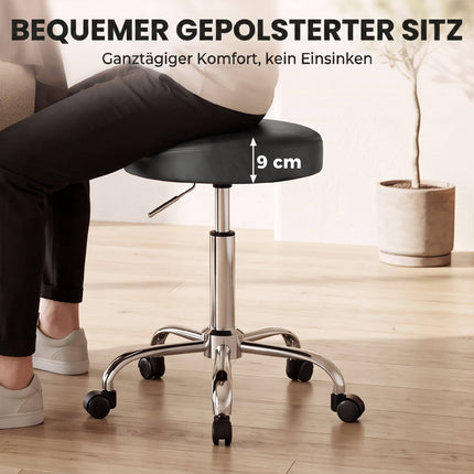 Adjustable Salon Stool with Black PU Leather, 360 Swivel