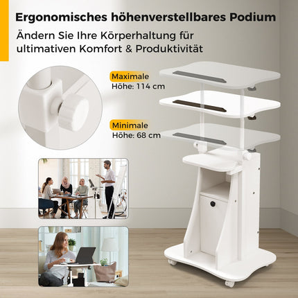 Adjustable Sit-Stand Desk with Tilt Top & Storage, White
