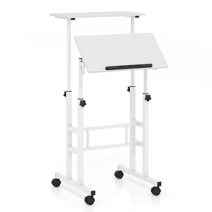 Adjustable Sit-Stand Desk with Wheels, White MDF & Steel