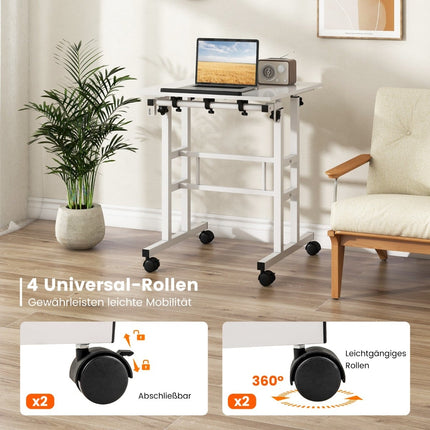 Adjustable Sit-Stand Desk with Wheels, White MDF & Steel
