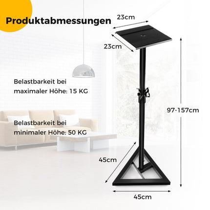Adjustable Speaker Stands, 97-157cm, 50kg Capacity, Black