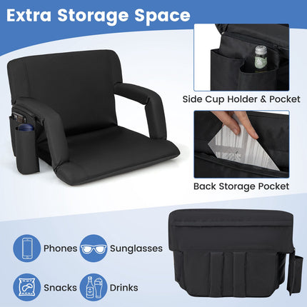 Adjustable Stadium Seat with Back Support, Black