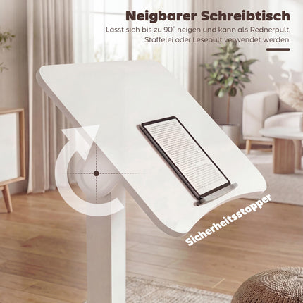 Adjustable Standing Desk – Tiltable Top, Mobile, White