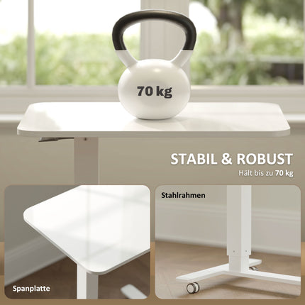 Adjustable Standing Desk with Wheels, 65x48 cm, White
