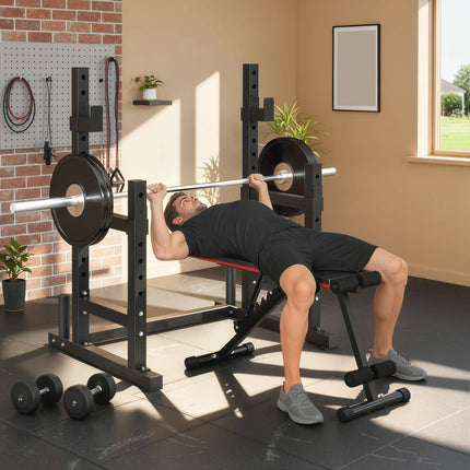 Adjustable Steel Squat Rack with Dual Barbell Stands