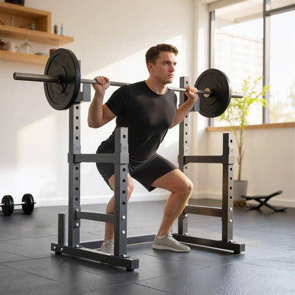 Adjustable Steel Squat Rack with Dual Barbell Stands