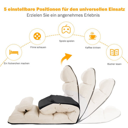 Adjustable Suede Floor Chair, 5 Positions, Beige, 175x55x20 cm