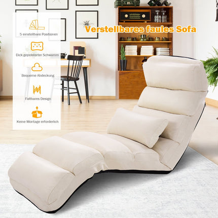 Adjustable Suede Floor Chair, 5 Positions, Beige, 175x55x20 cm