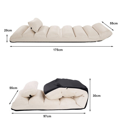 Adjustable Suede Floor Chair, 5 Positions, Beige, 175x55x20 cm