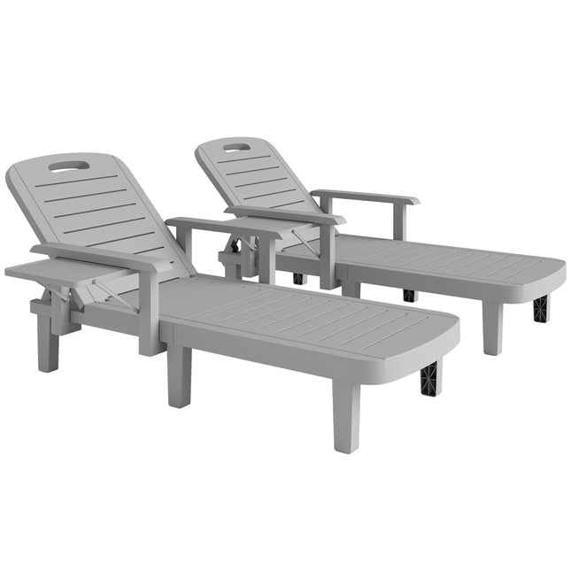 Adjustable Sun Lounger with Side Table, Light Grey