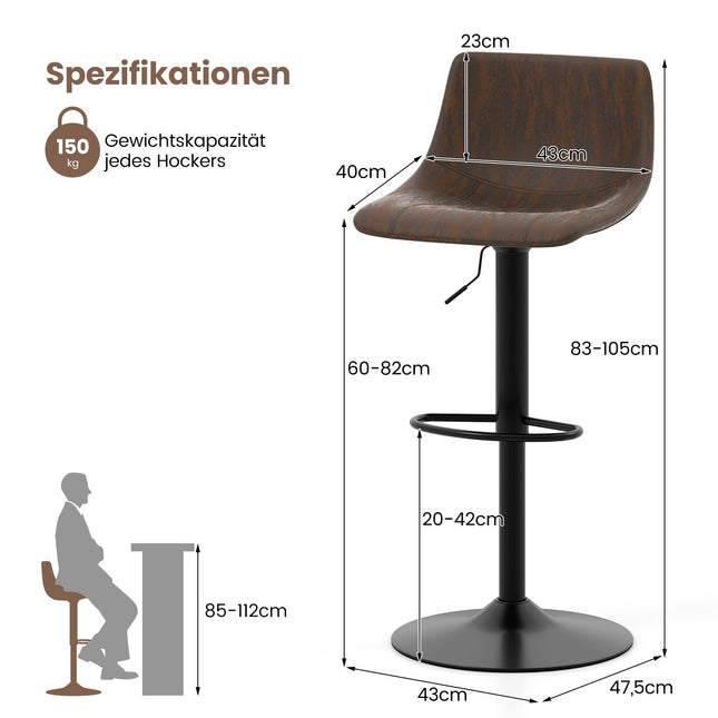 Verstelbare draaibare barkrukken set, bruin, 60-82 cm