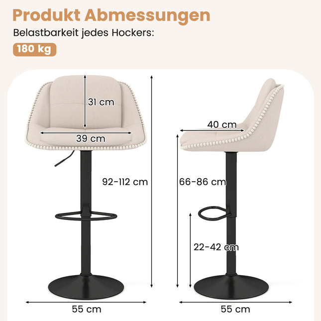 Verstelbare draaibare barkrukken, set van 2, beige