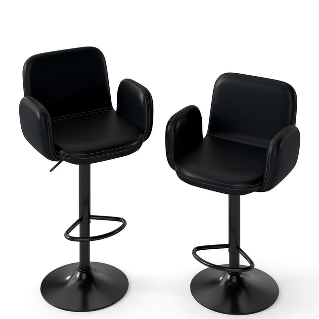 Adjustable Swivel Bar Stools, Set of 2, Black Leather