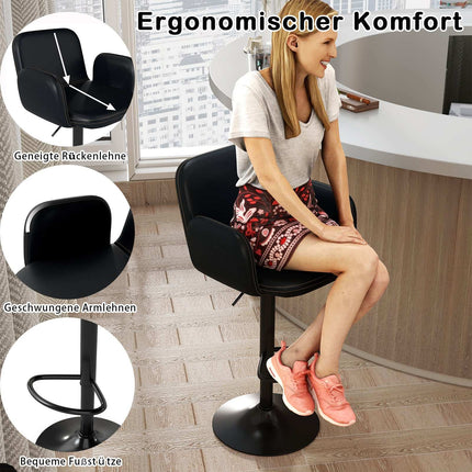 Adjustable Swivel Bar Stools, Set of 2, Black Leather