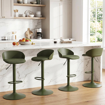 Adjustable Swivel Bar Stools, Set of 2, Cream/Olive Green