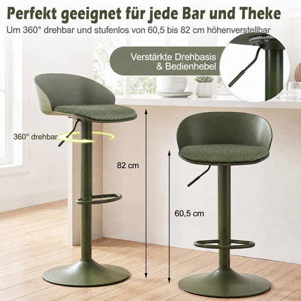 Adjustable Swivel Bar Stools, Set of 2, Cream/Olive Green