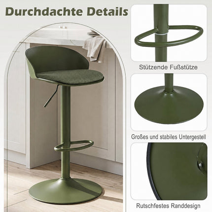 Adjustable Swivel Bar Stools, Set of 2, Cream/Olive Green