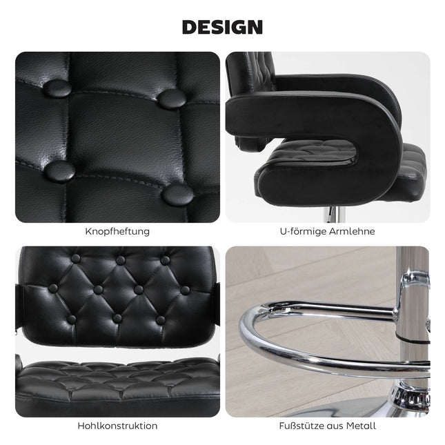 Verstelbare draaibare barkruk met rugleuning, zwart, metalen frame