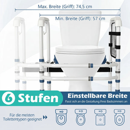 Adjustable Toilet Safety Frame with Storage, White