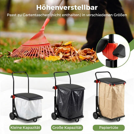 Adjustable Trash Bag Holder with Wheels & Lid, Black