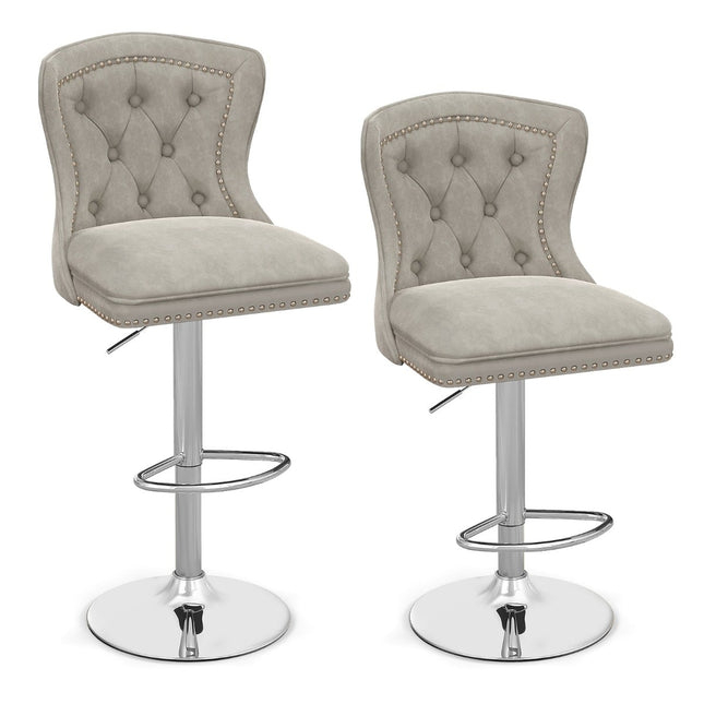 Verstelbare fluwelen barkrukken, set van 2, grijs, 67-87 cm