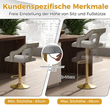 Adjustable Velvet Bar Stools, Swivel, Set of 2, Gray