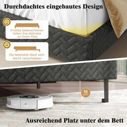 Adjustable Velvet Bed Frame with Chevron Headboard, Grey